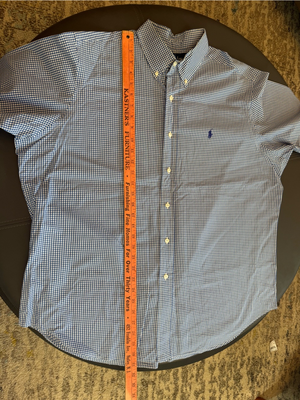 Ralph Lauren Gingham Micro Plaid Blue and White Short Sleeve Button Mens XL - Picture 6 of 9
